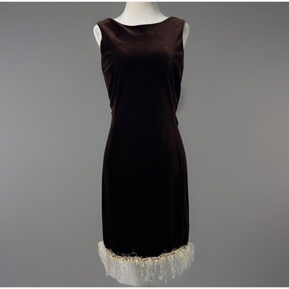 Vintage 90s Velvet Cocktail Dress Size 8 Gatsby Flapper Beaded Fringe Hem party - Picture 1 of 7